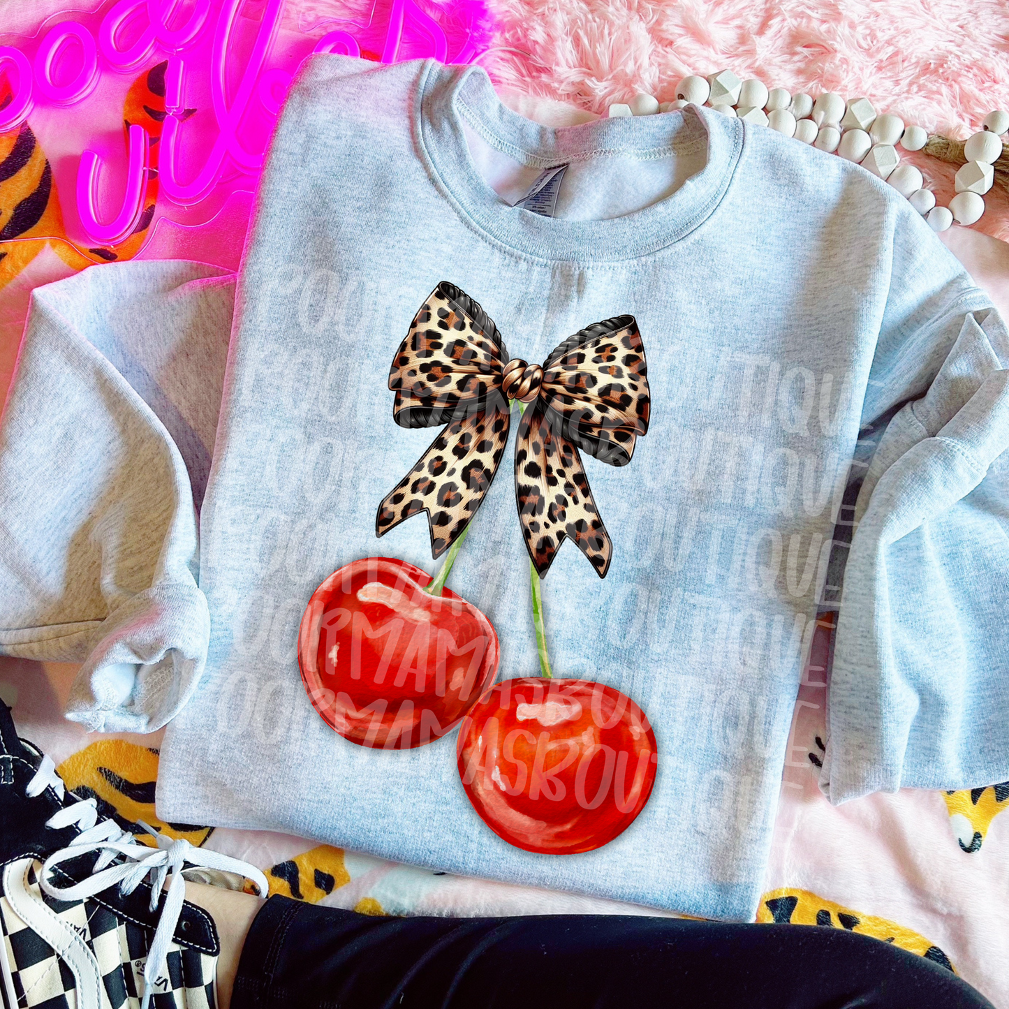 Leopard coquette bow cherries trendy digital download png design