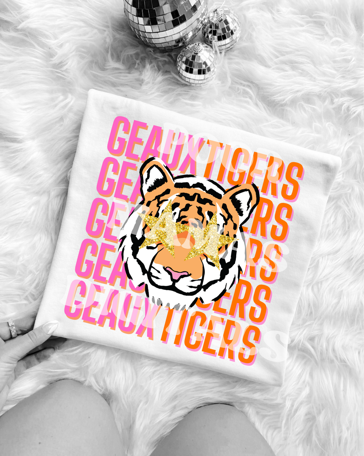 Pink and orange Geaux Tigers preppy mascot Graphic T-Shirt Design DIGITAL DOWNLOAD FILE PNG