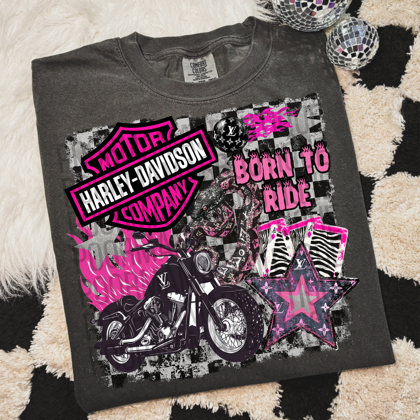 Harley motorcycle pink grunge retro collage digital download png