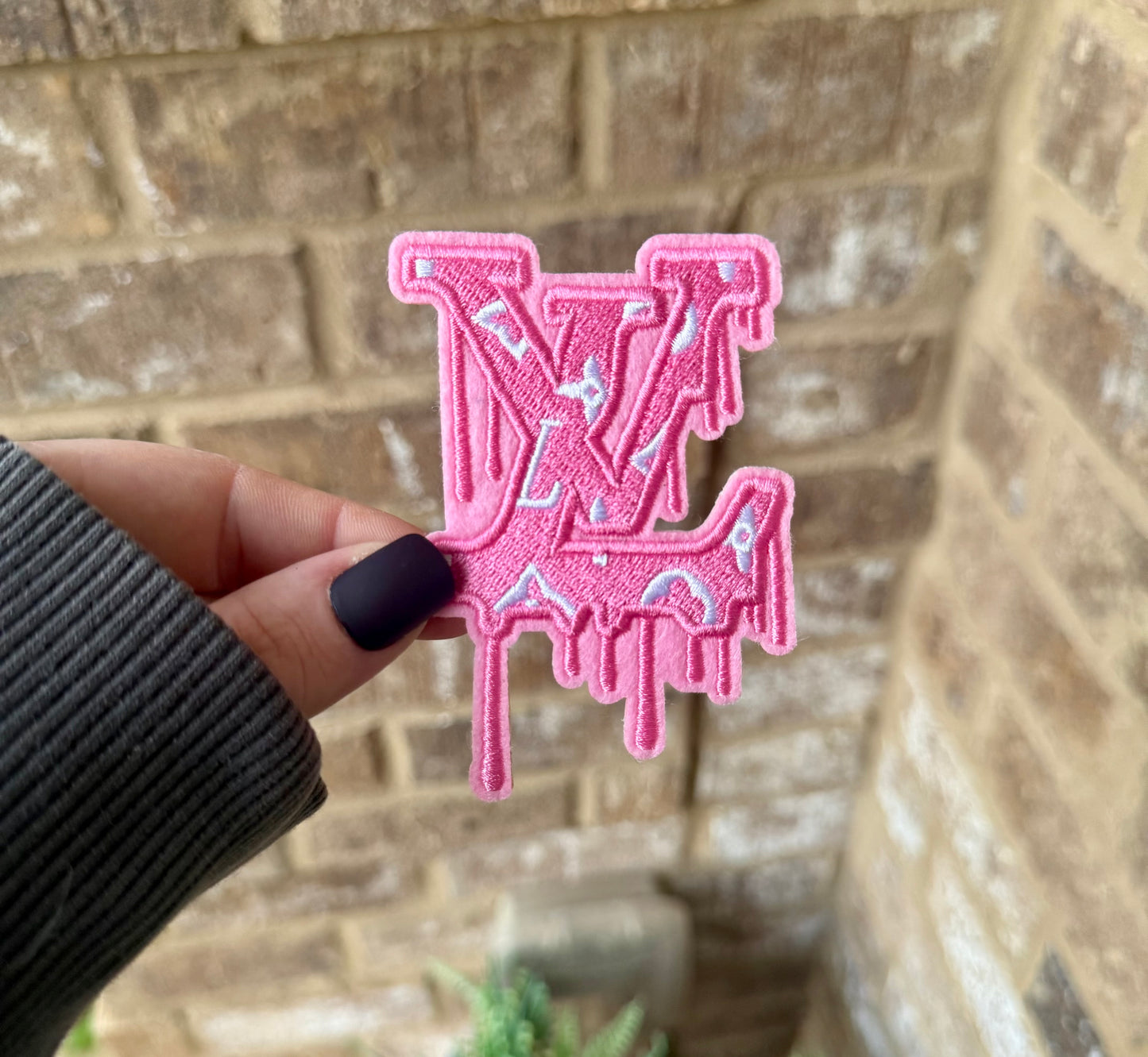 Lv pink drip iron on patch