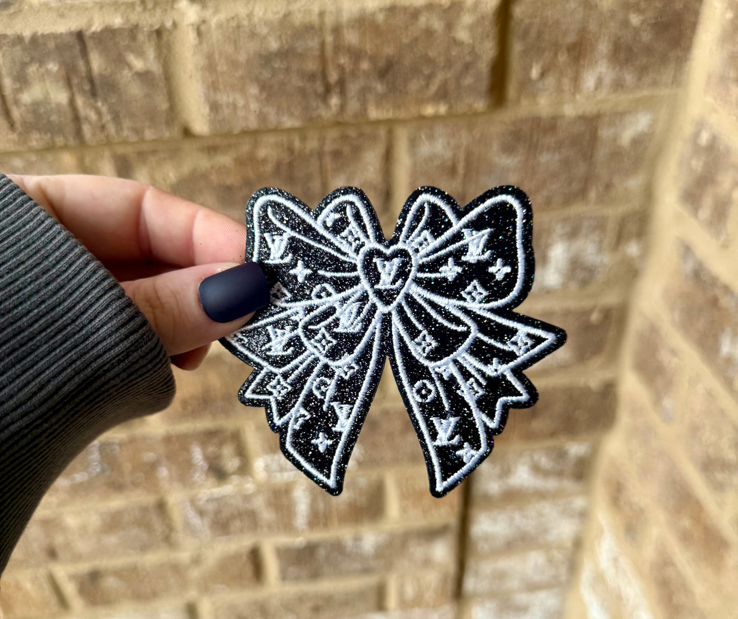 Lv black & white glitter iron on patch