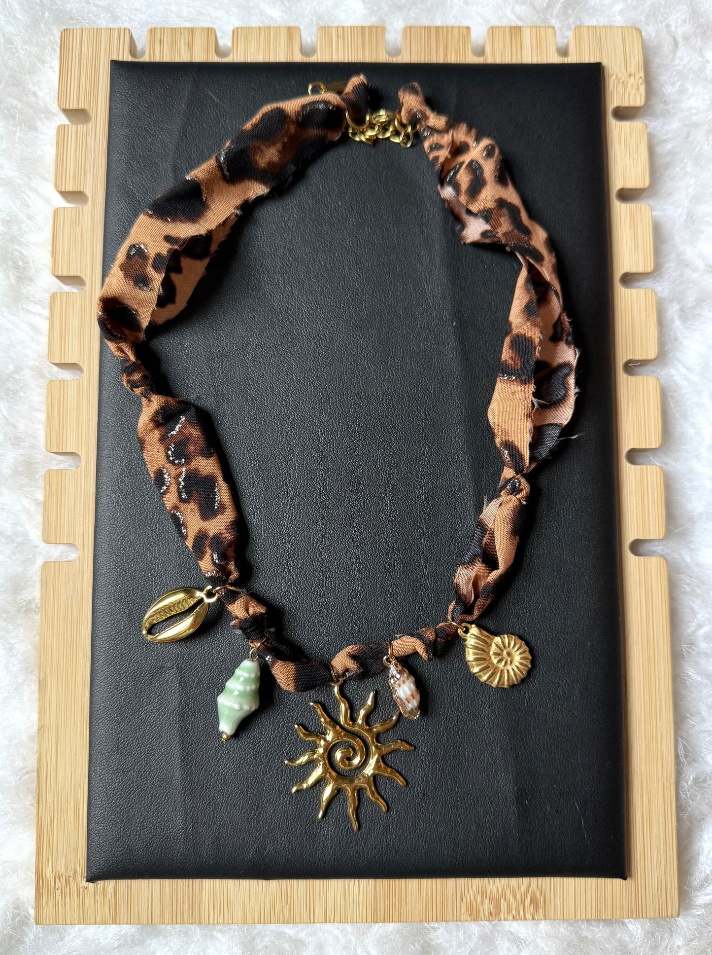 Leopard Print Fabric Charm Necklace