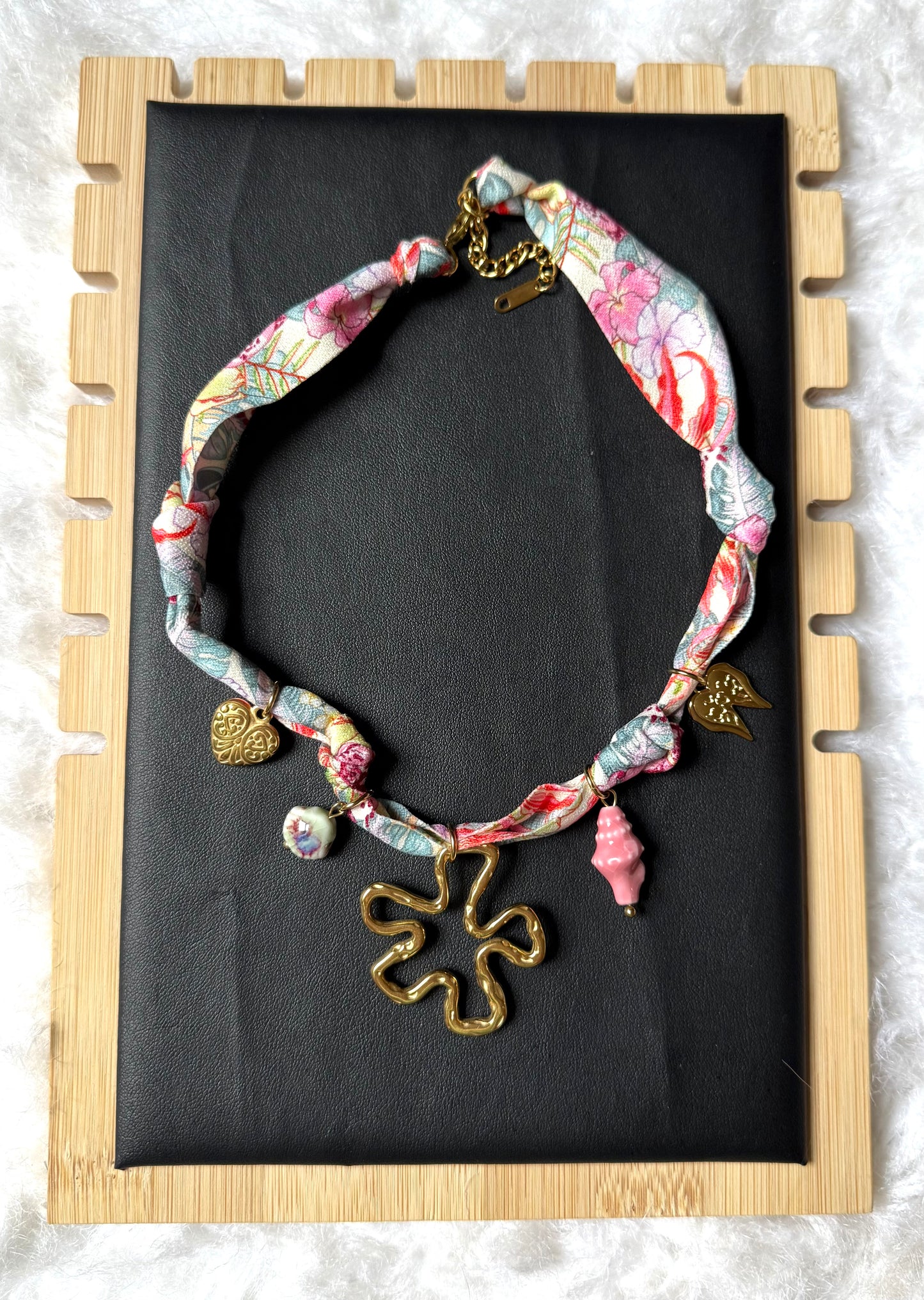 Floral Fabric Charm Necklace