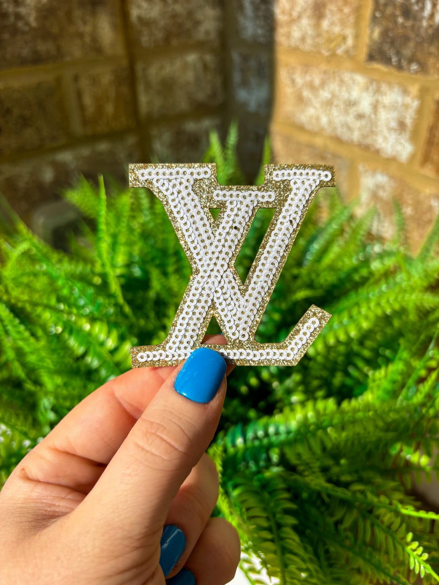 Lv sequin and gold glitter iron on trucker hat patch PRE-ORDER ETA 4/19