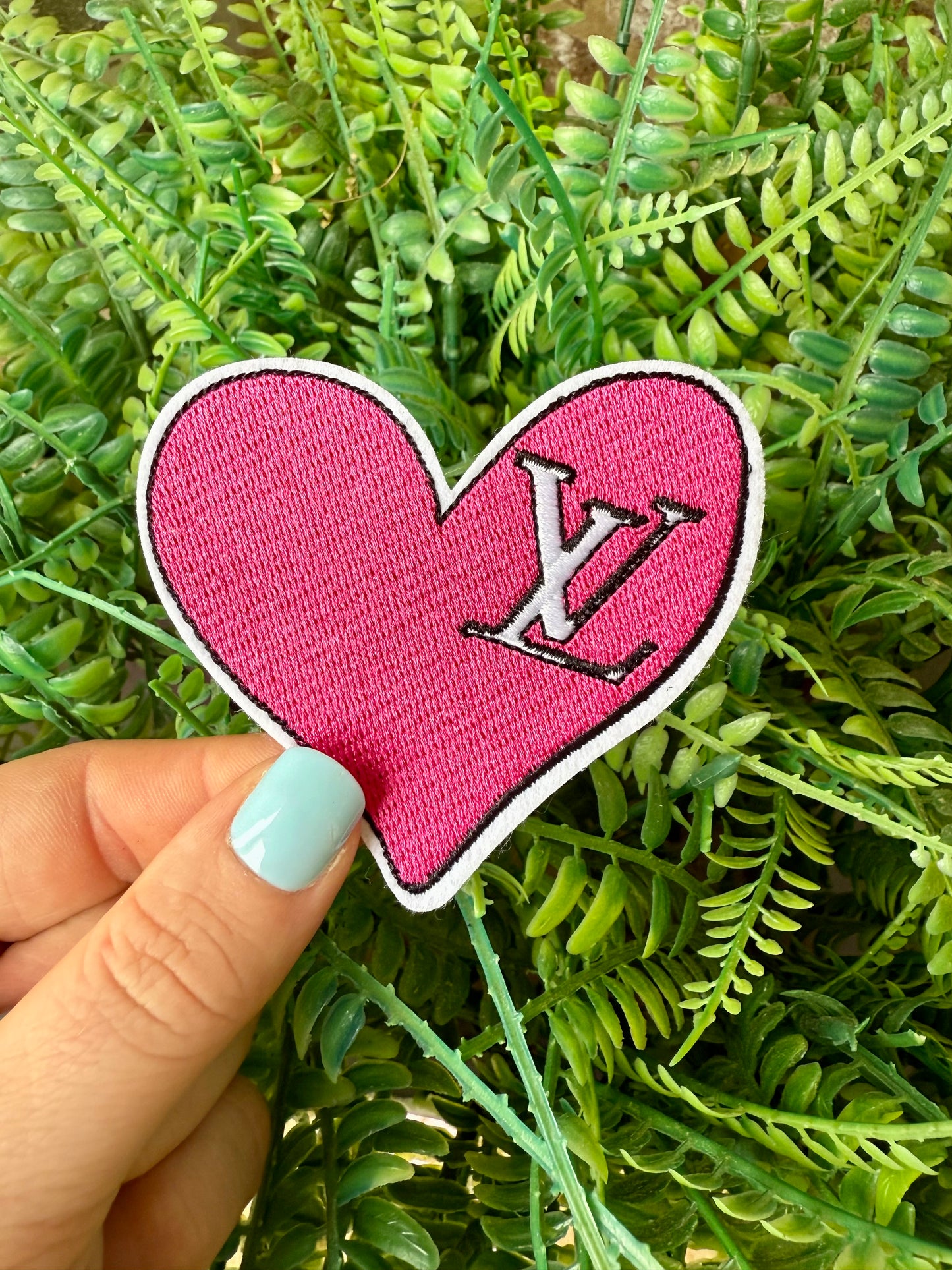 Lv boujee hot pink heart iron on patch