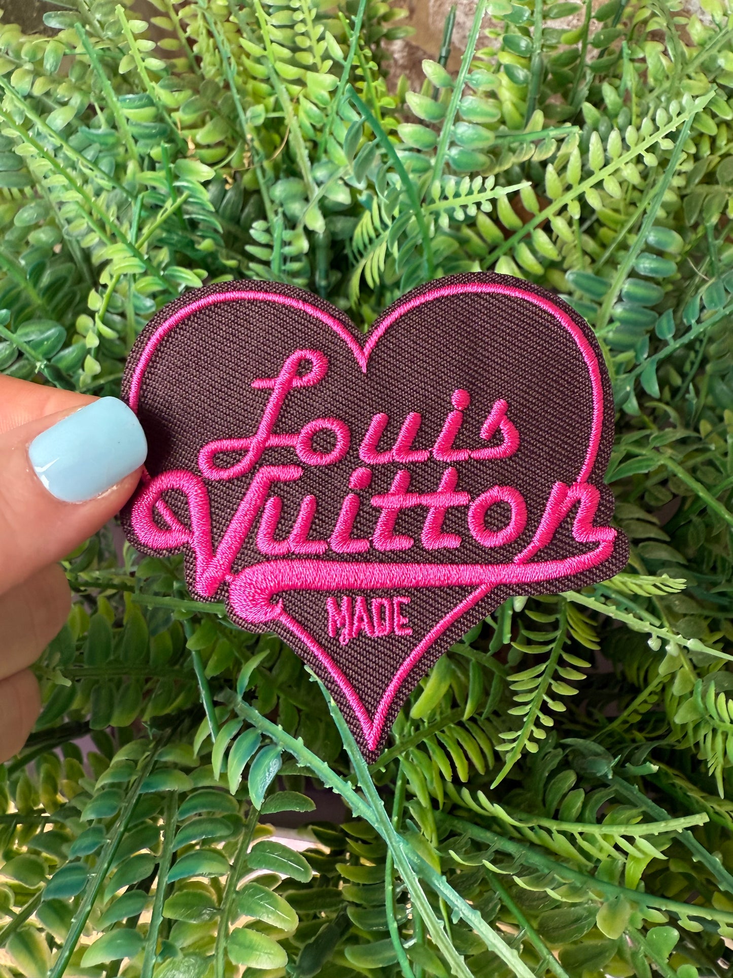 Lv boujee black and pink heart iron on patch