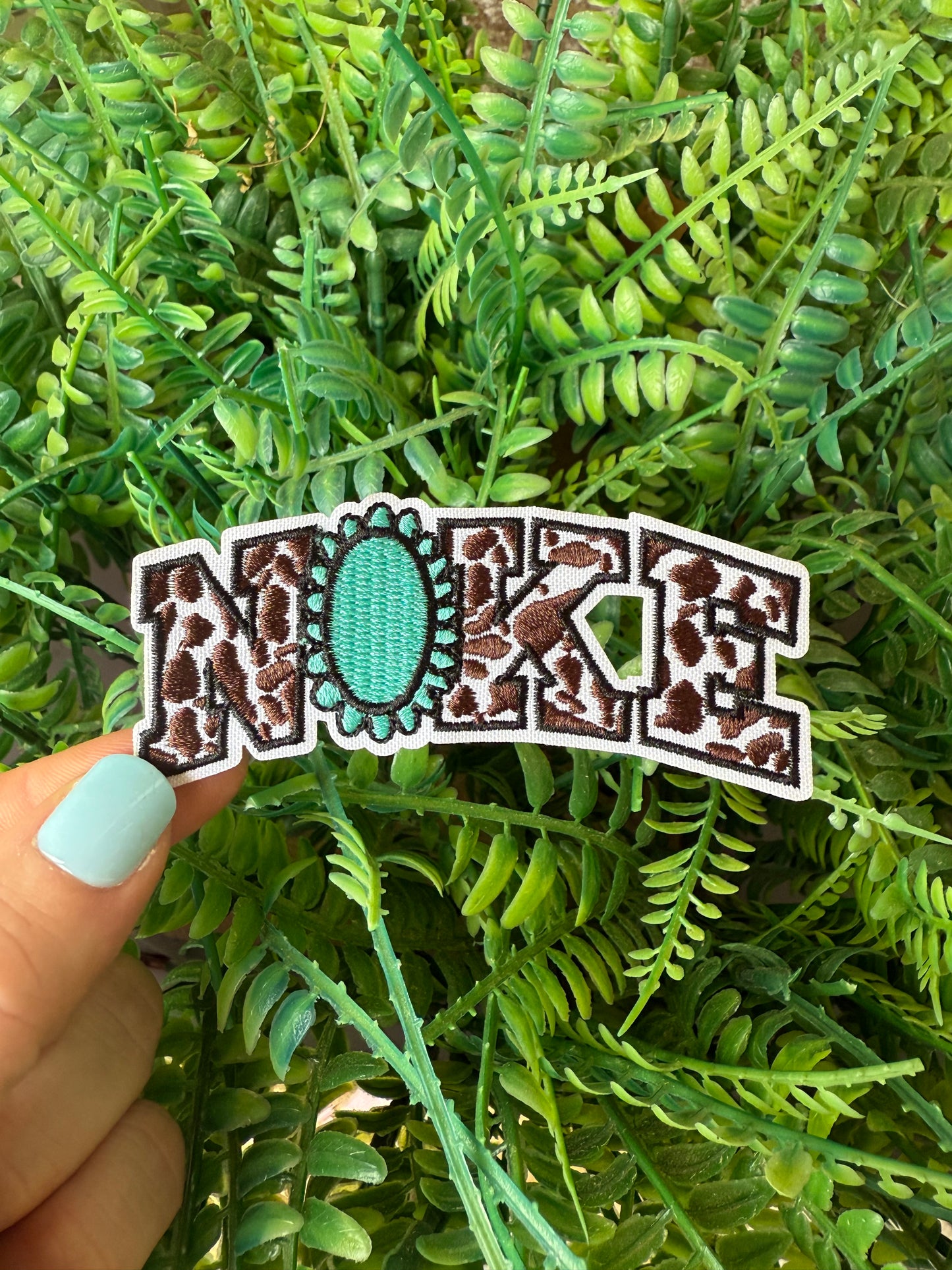 Nike western turquoise cow print iron on patch