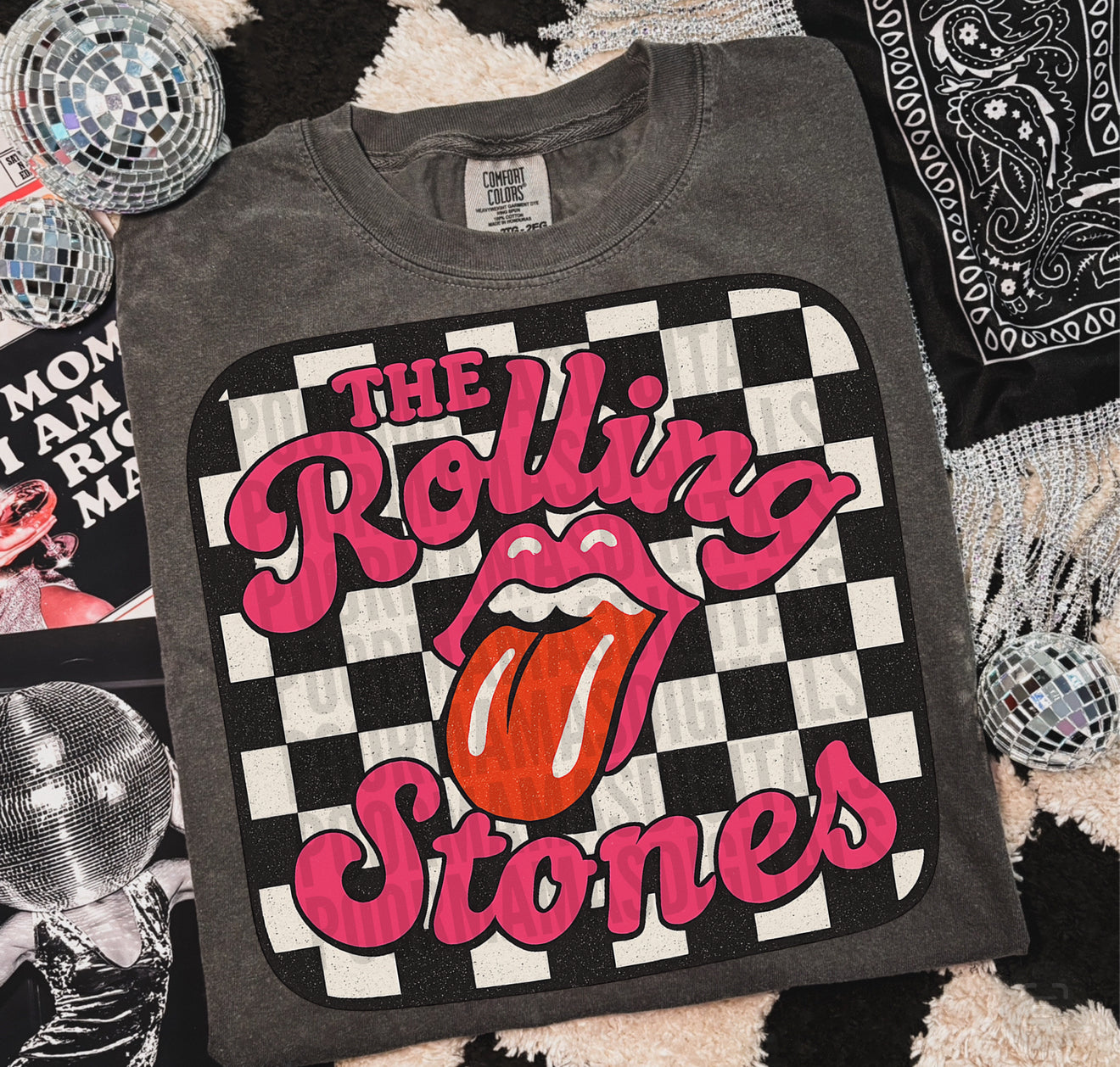 Rolling Stones checkered retro trendy digital download png