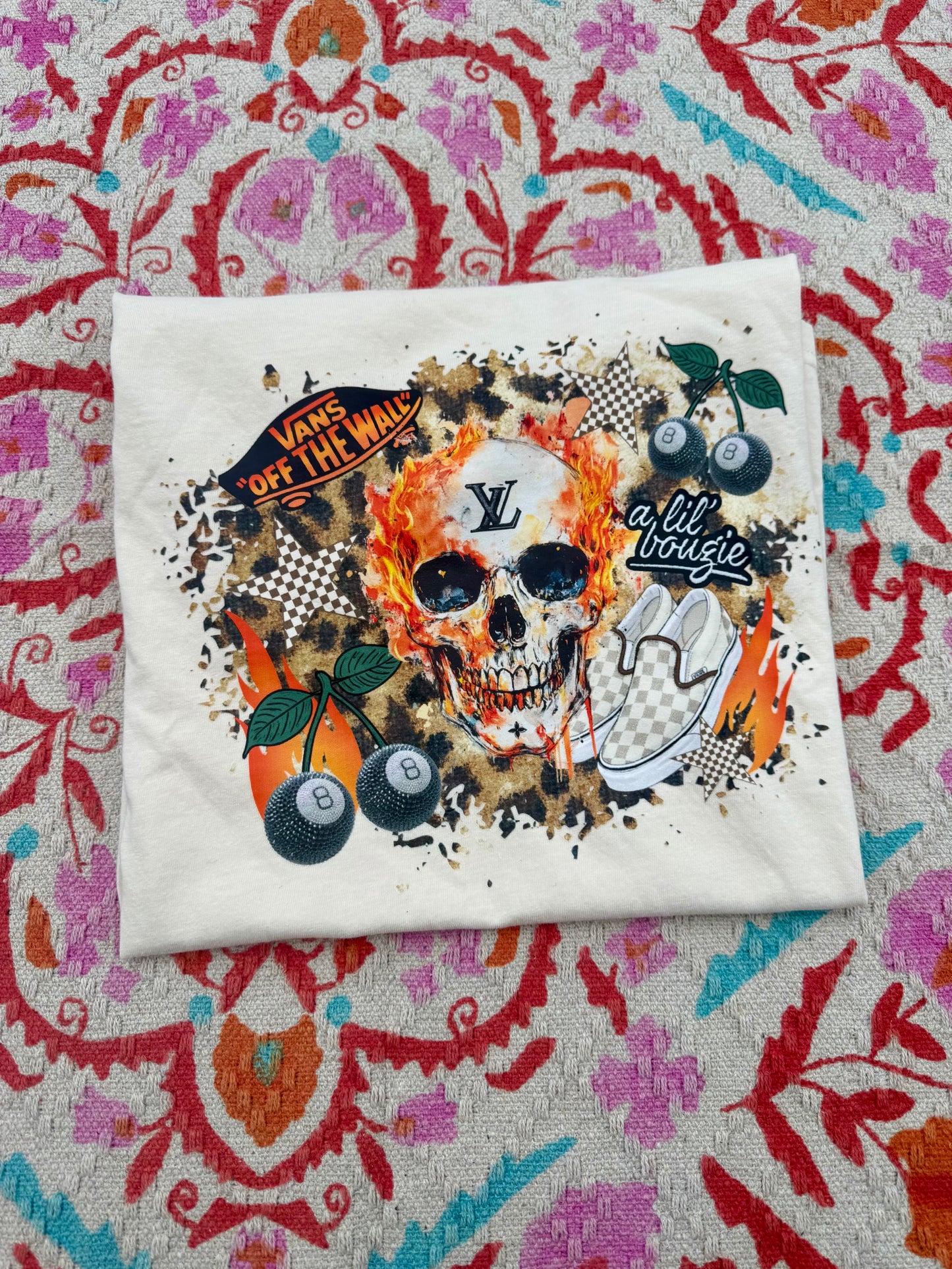Boujee Skull Graphic T-Shirt | Flames, Vans & 8-Ball Design | Retro Streetwear Tee