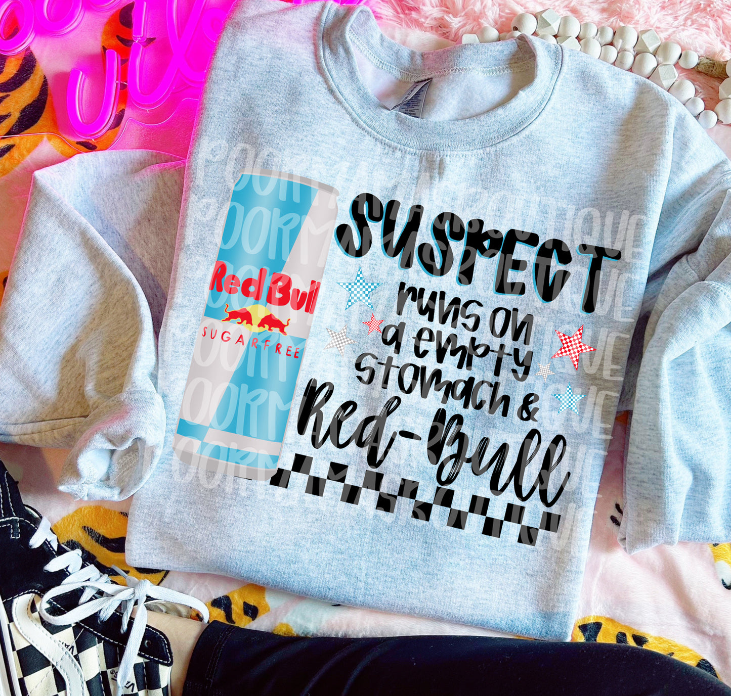 Suspect runs on an empty stomach and energy drink sugar free funny trendy digital download png design