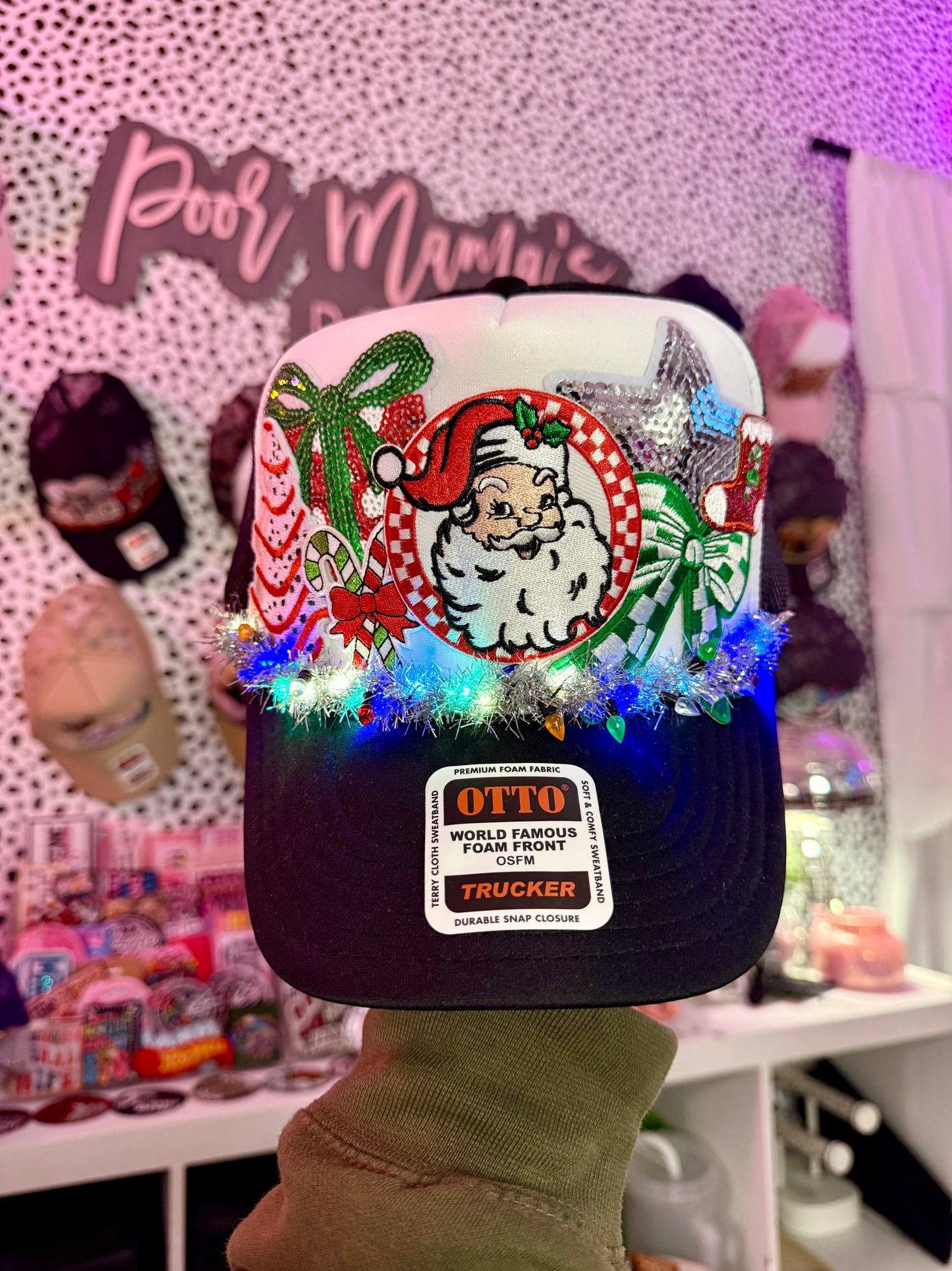 Light up checkered Santa trucker hat