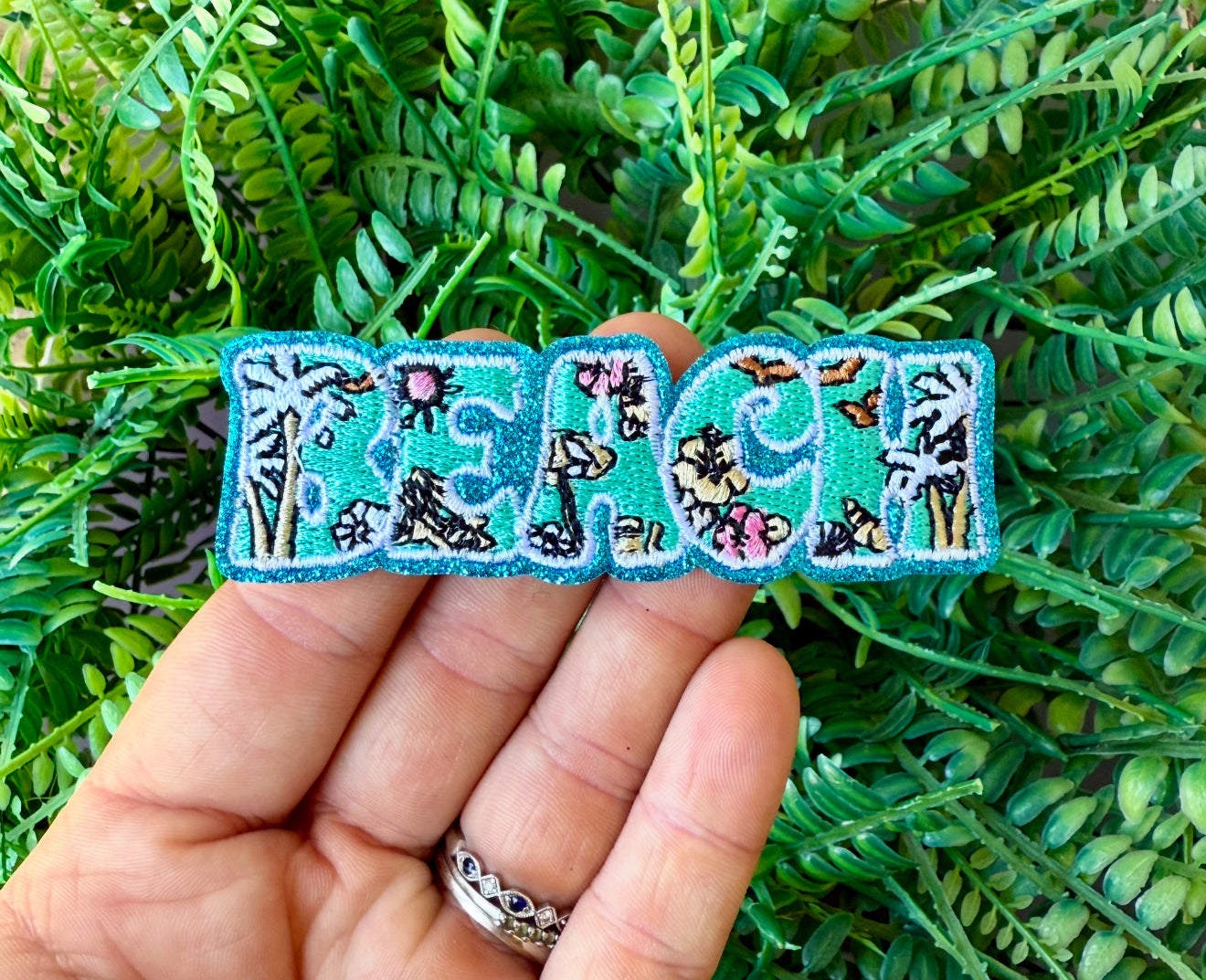 Beach glitter summer iron on patch