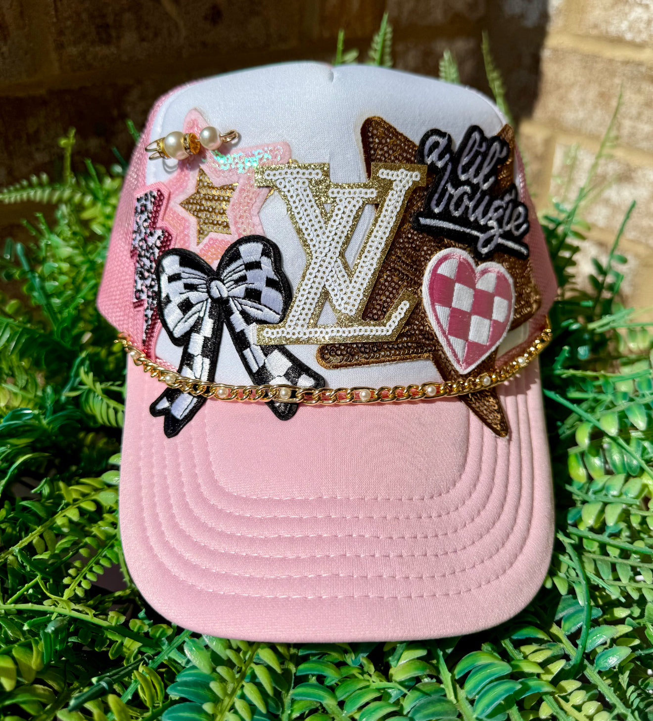 Pink Lv boujee trucker hat