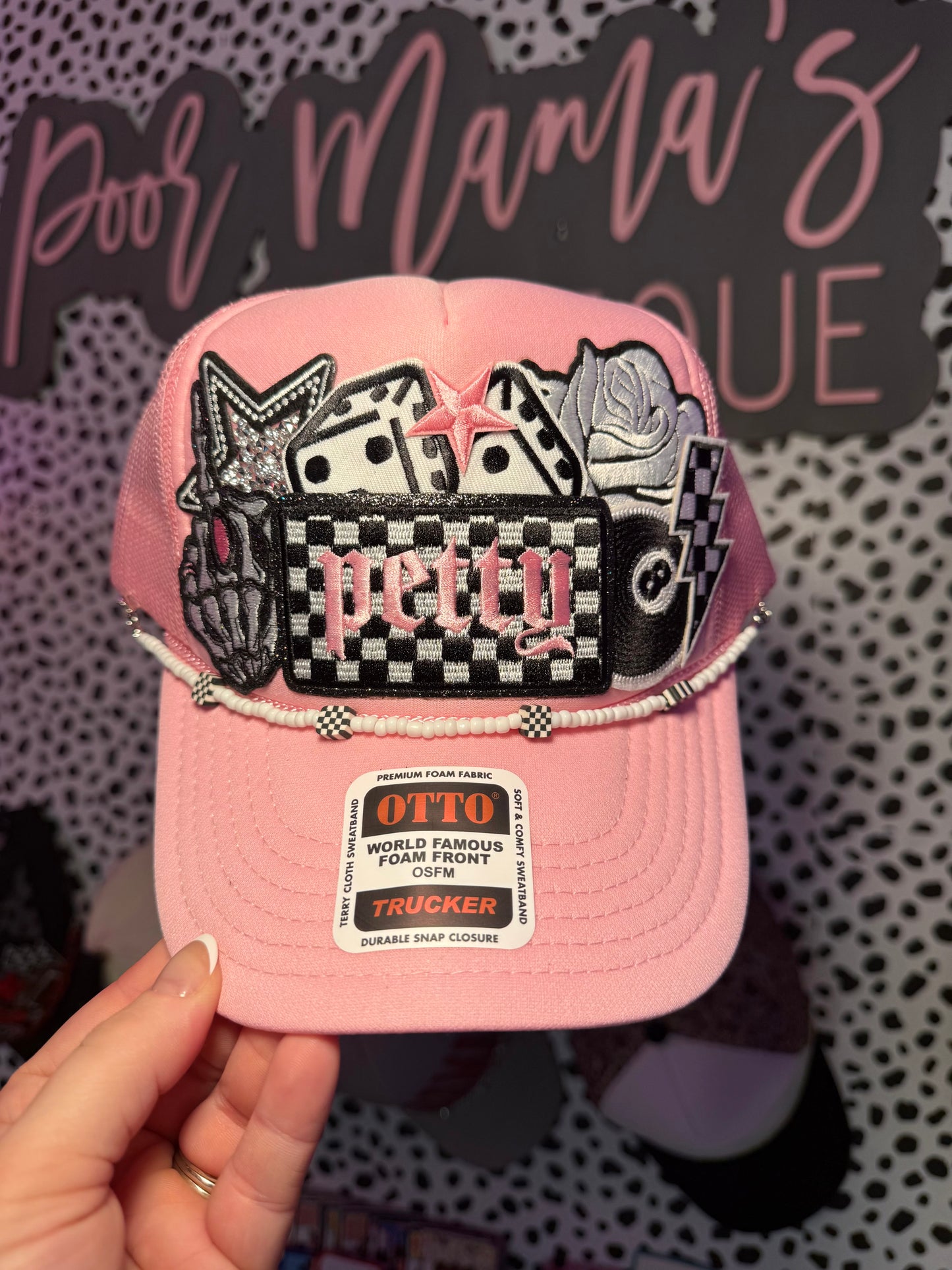 Petty Pink Trucker Hat π | Checkered Star & Dice Patch Trucker hat