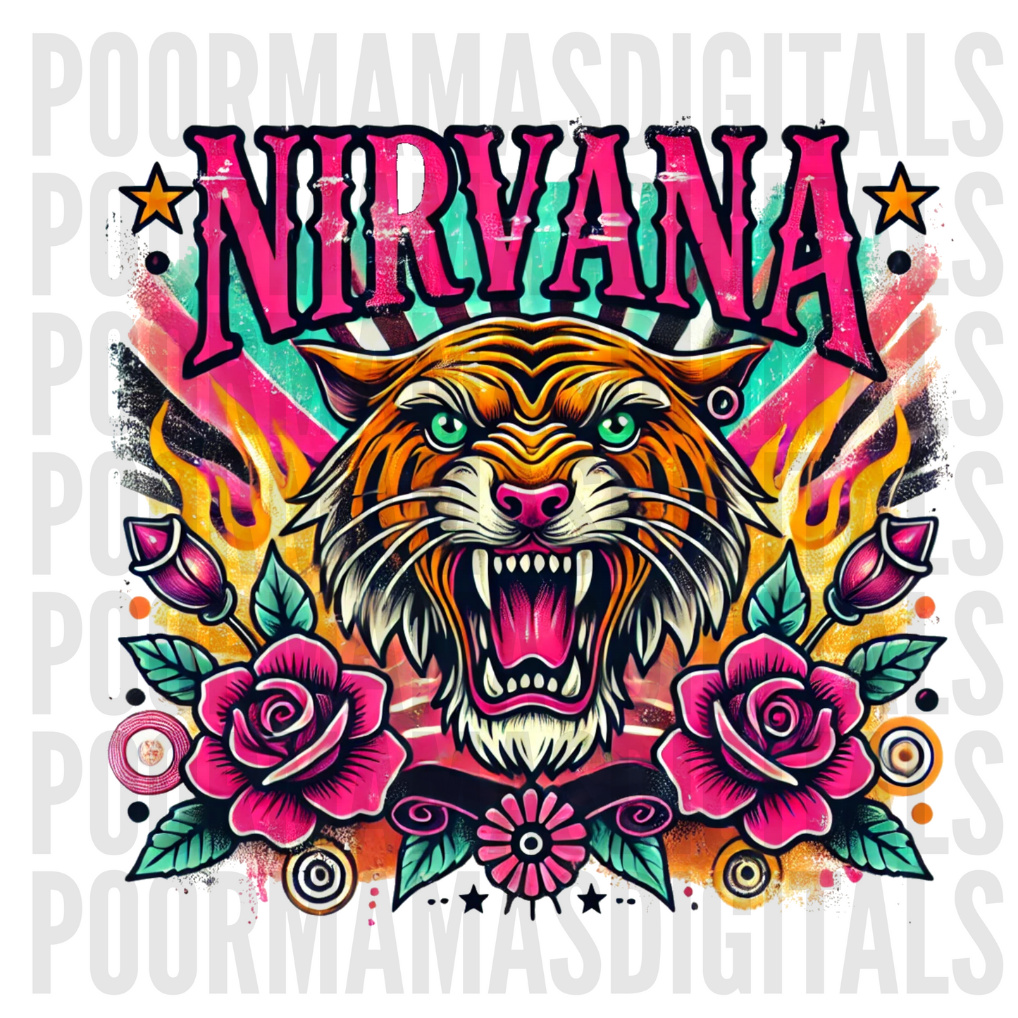 Nirvana tattoo style retro trendy digital download png