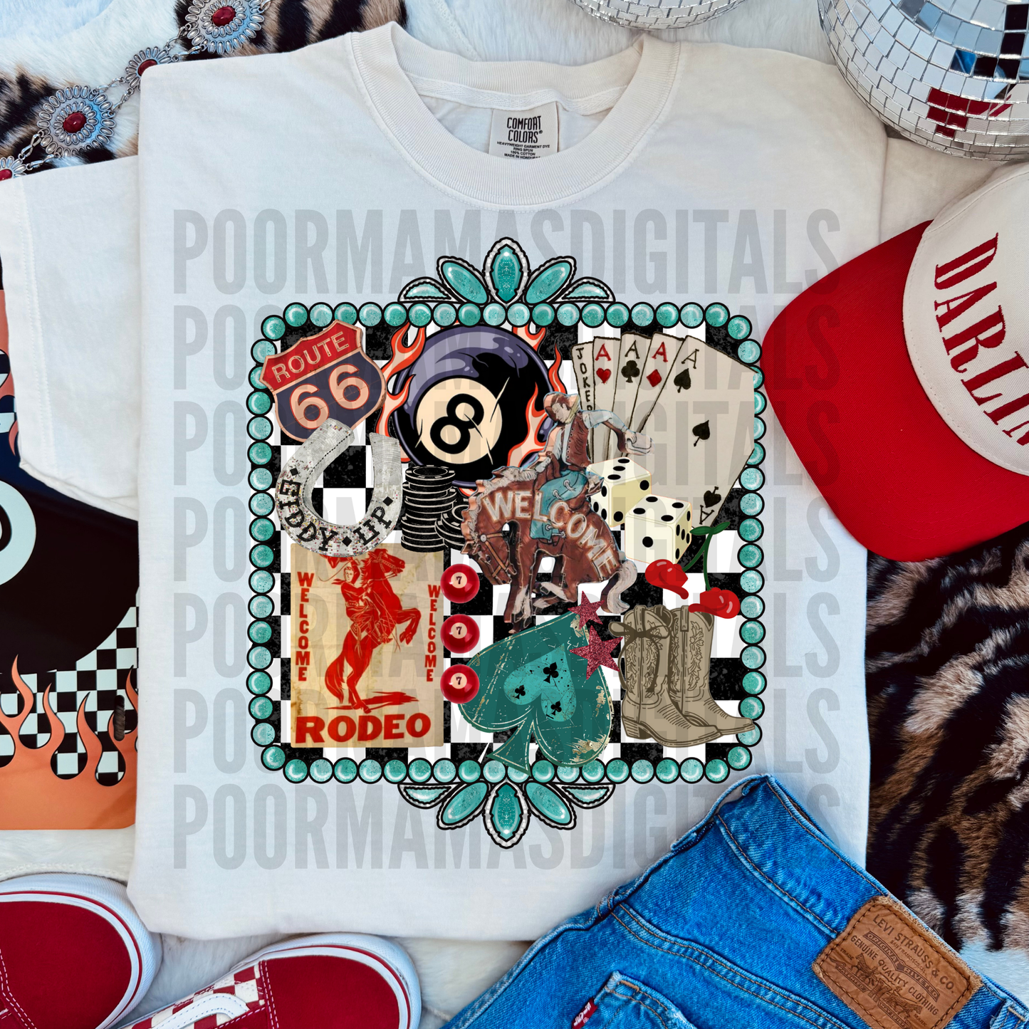 Route 66 western cowgirl collage DIGITAL DOWNLOAD PNG