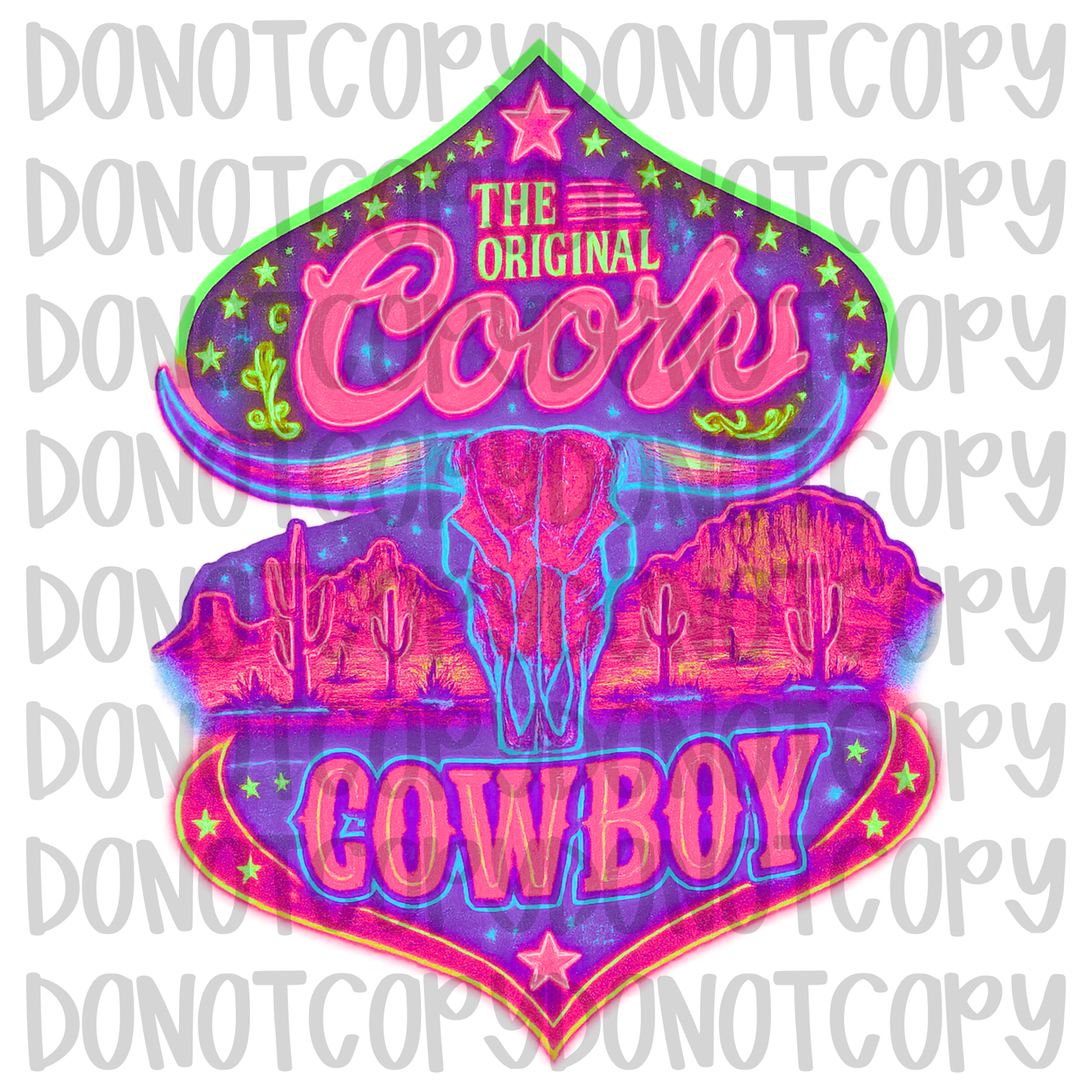 Neon coors cowboy digital download png design