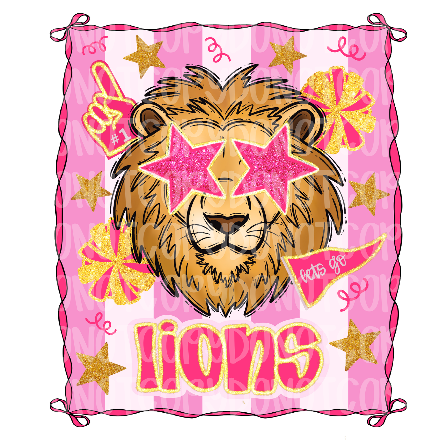 Preppy pink lions mascot digital download png