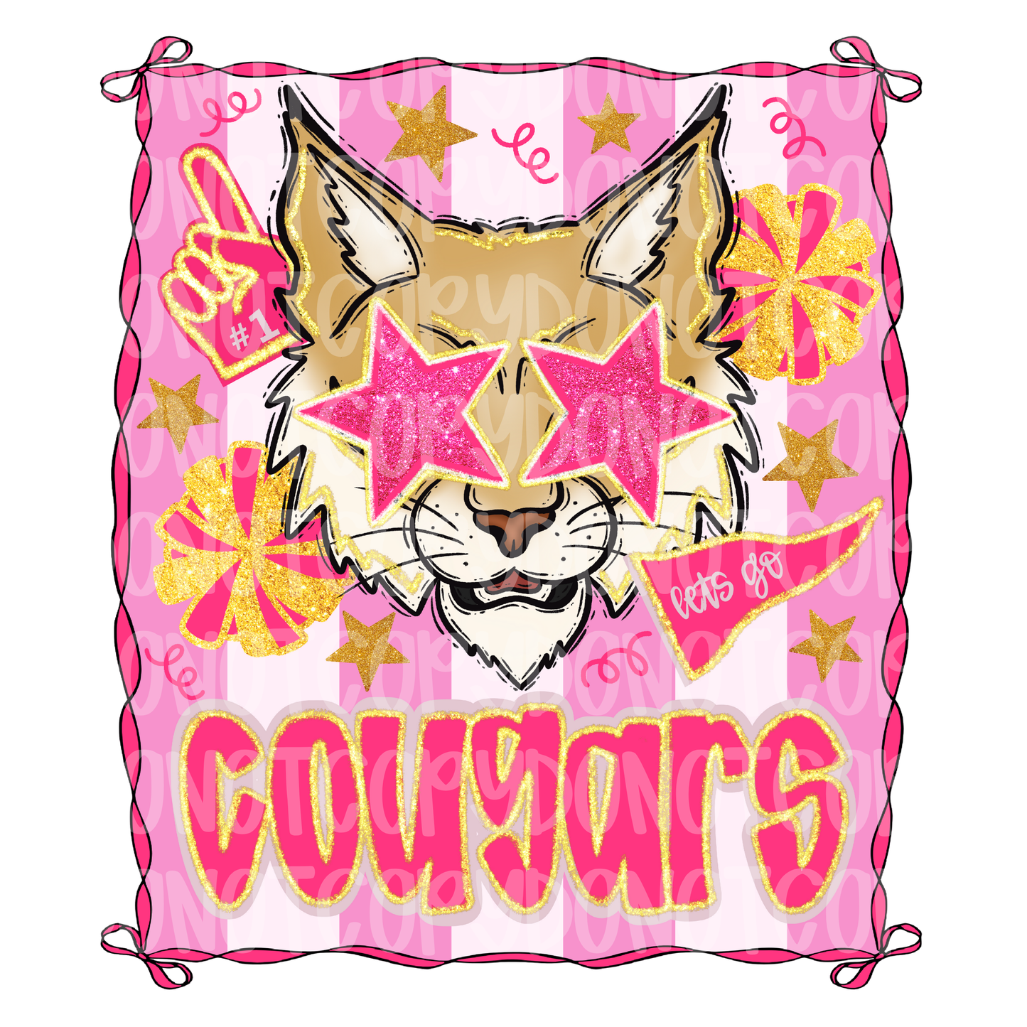 Preppy pink cougars mascot digital download png