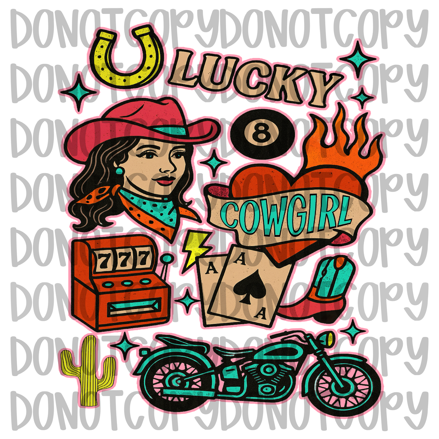 Lucky Cowgirl collage digital download png design