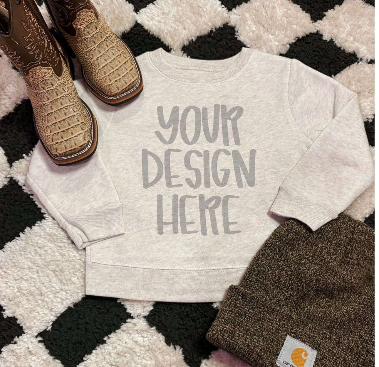 Rabbit skins Toddler/Youth sweatshirt western boys flat lay mock up