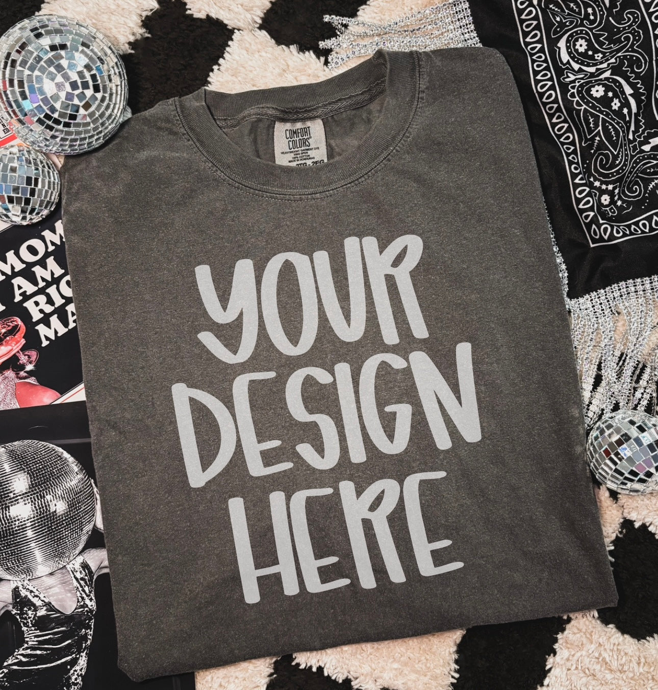 Comfort color pepper short sleeve t-shirt retro flat lay mock up