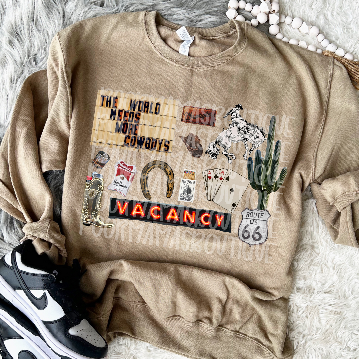 The world needs more cowboys retro collage oversized sweatshirt