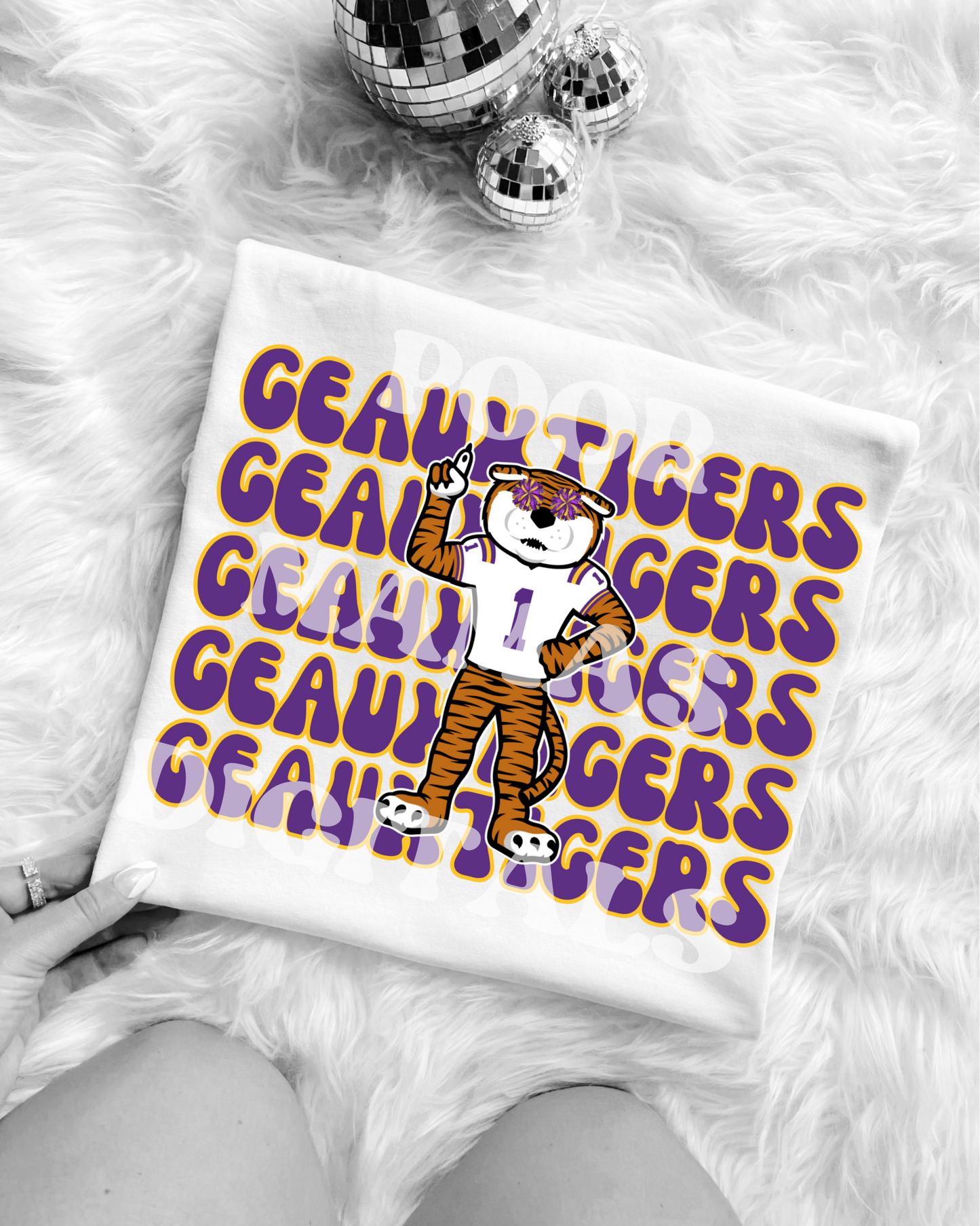 Purple & Gold Go Tigers Preppy Mascot Graphic T-Shirt Design DIGITAL DOWNLOAD FILE PNG