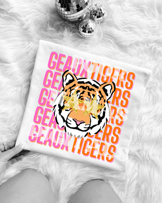 Pink and orange Geaux Tigers preppy mascot  Graphic T-Shirt Design DIGITAL DOWNLOAD FILE PNG