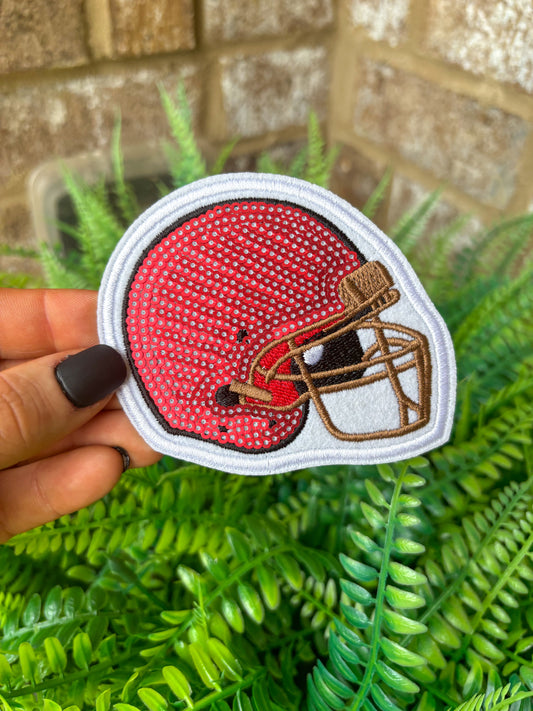 Sequin red gameday helmet iron on trucker hat patch