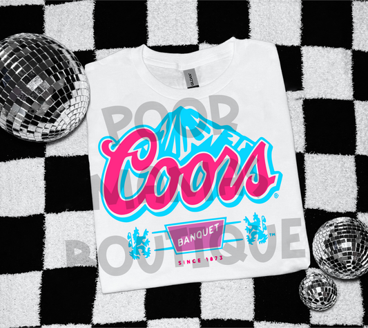 Coors light teal and neon pink preppy western summer beer light digital download png