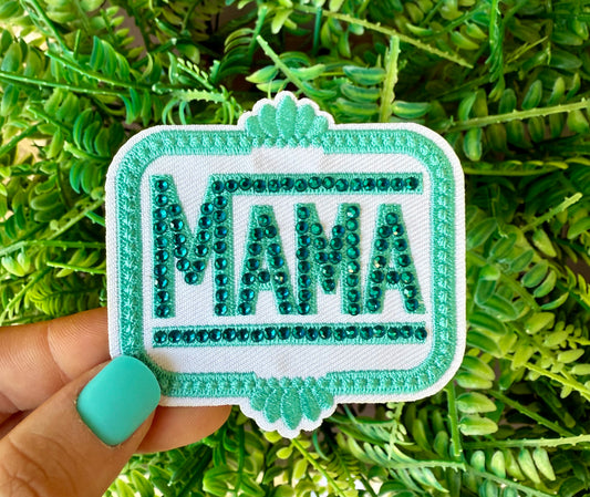 Mama turquoise rhinestone iron on patch
