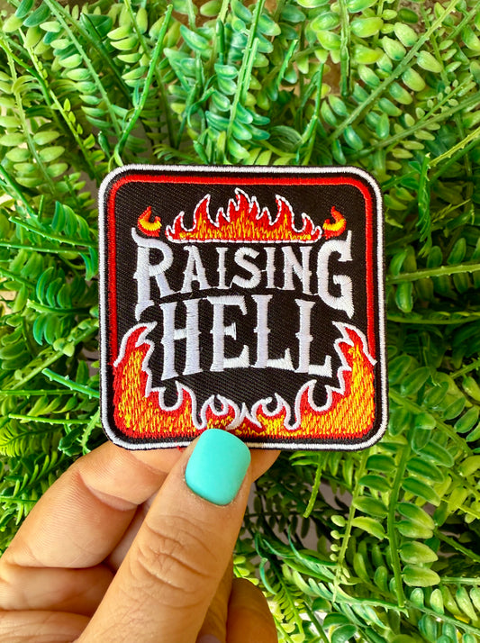 Raising hell iron on patch