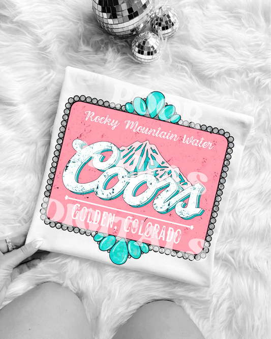 Rocky Mountain Water Pink Western Turquoise Coors Beer DIGITAL FILE PNG
