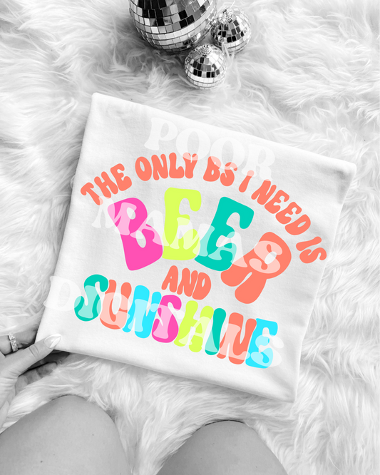 The Only BS I need is beer and sunshine retro summer Graphic T-Shirt Design DIGITAL DOWNLOAD FILE PNG