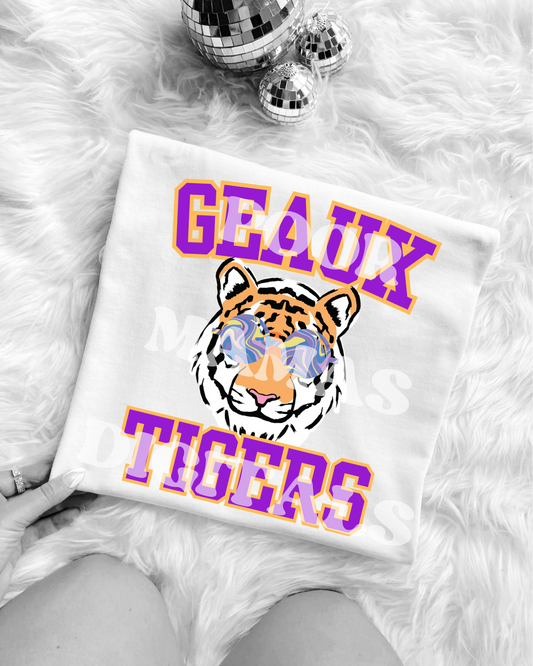 Purple & Gold Go Tigers Preppy Mascot Varsity Graphic T-Shirt Design DIGITAL DOWNLOAD FILE PNG