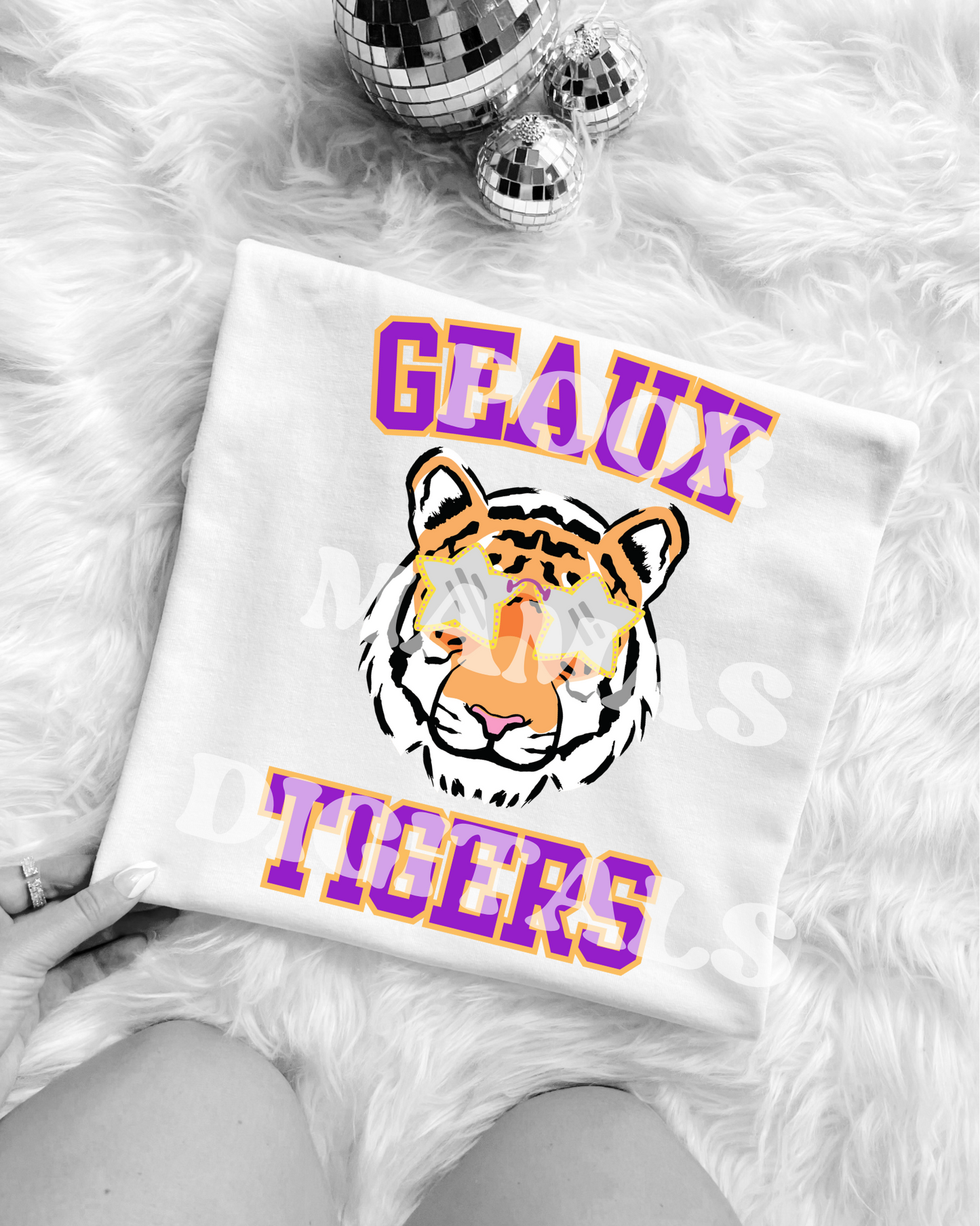Purple & Gold Go Tigers Preppy Mascot Varsity Graphic T-Shirt Design DIGITAL DOWNLOAD FILE PNG