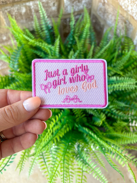 Just a girly who loves god preppy embroidered iron on trucker hat patch