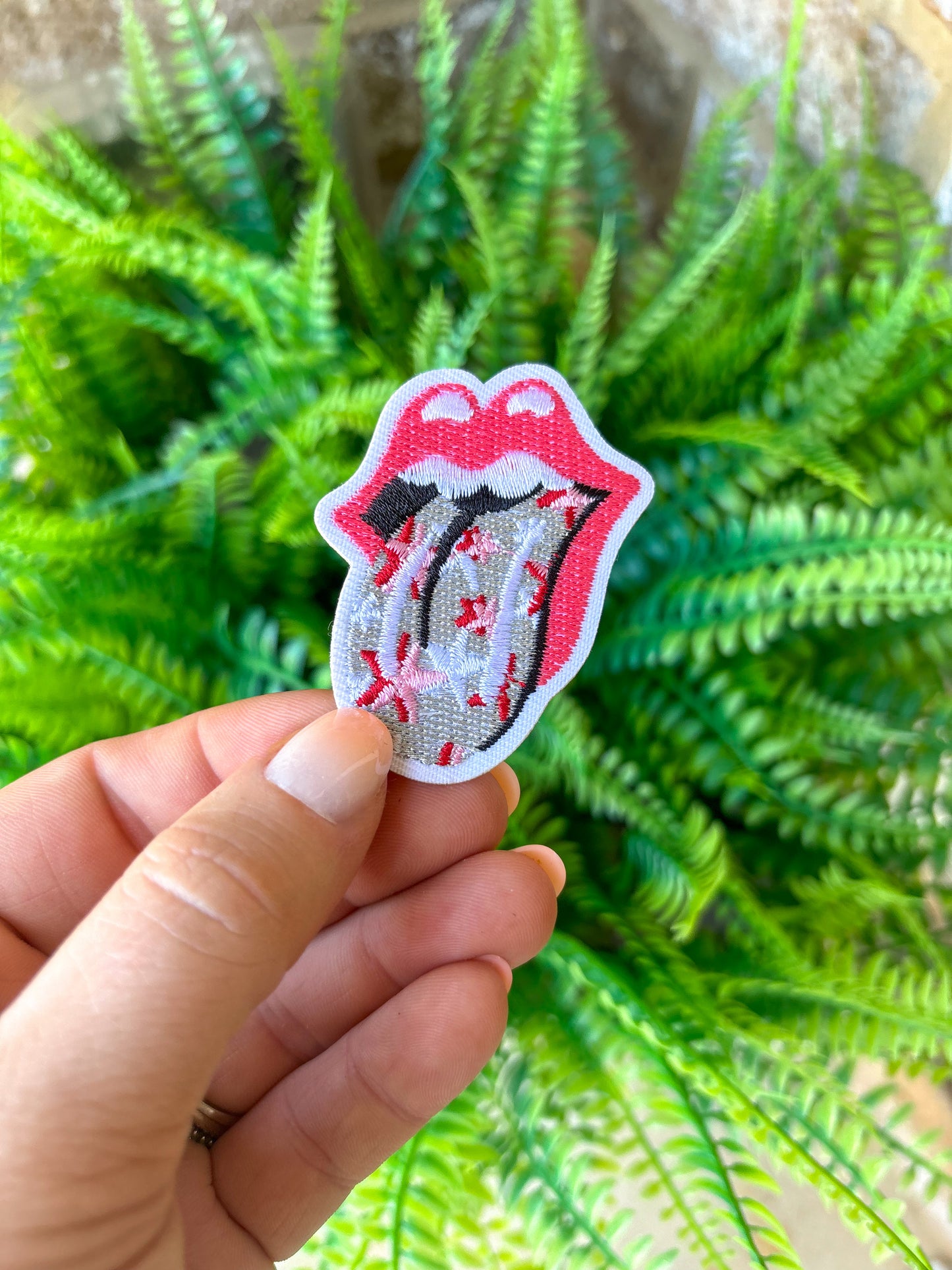 Tongue and lips preppy girly embroidered iron on patch