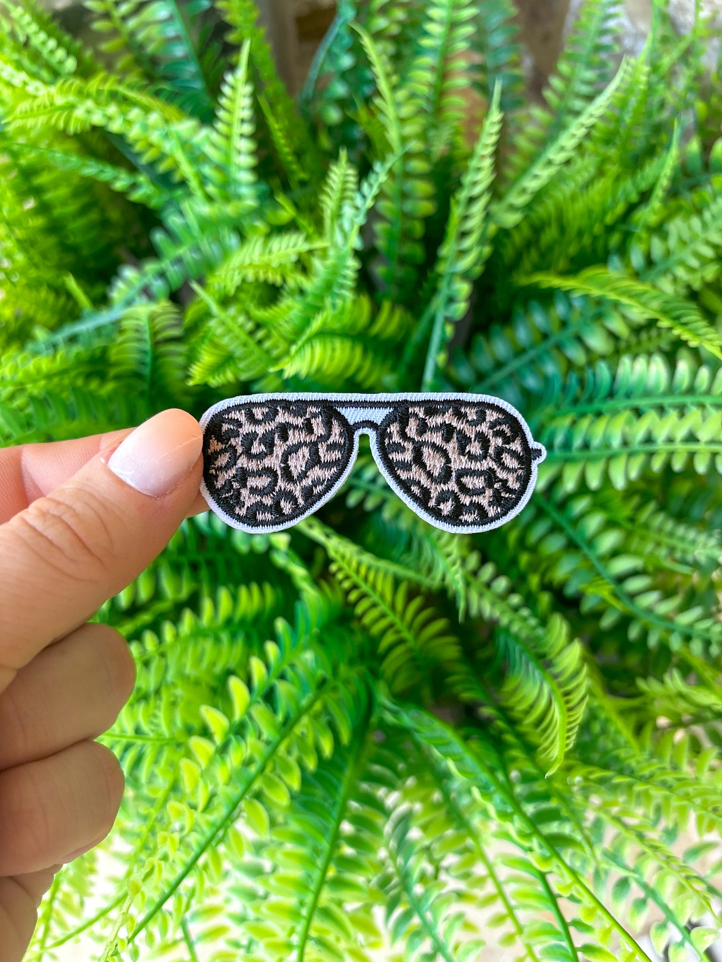 Leopard print sunglasses embroidered iron on trucker hat patch