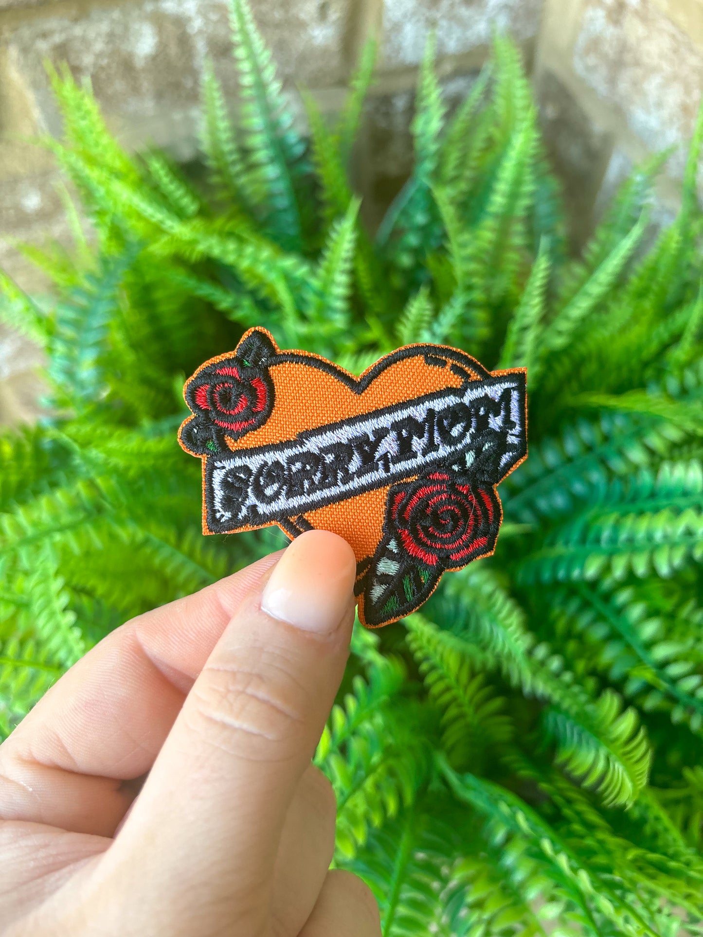 Sorry mom grunge style heart embroidered iron on patch