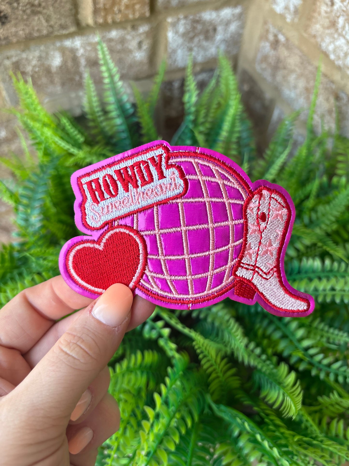 Howdy sweetheart disco ball cowgirl iron on trucker hat patch