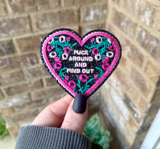FAFO funny glitter heart iron on patch