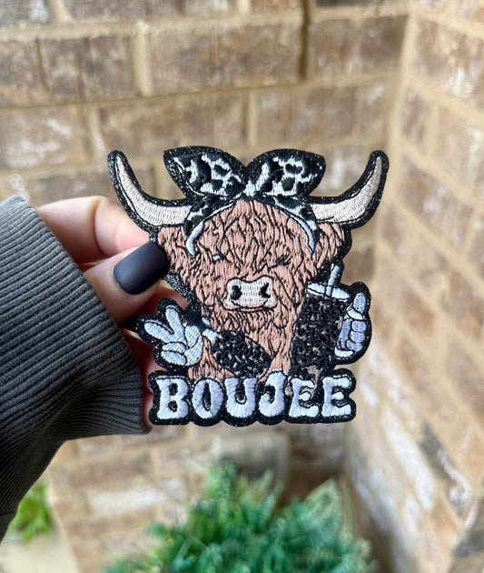Boujee Highland cow iron on patch