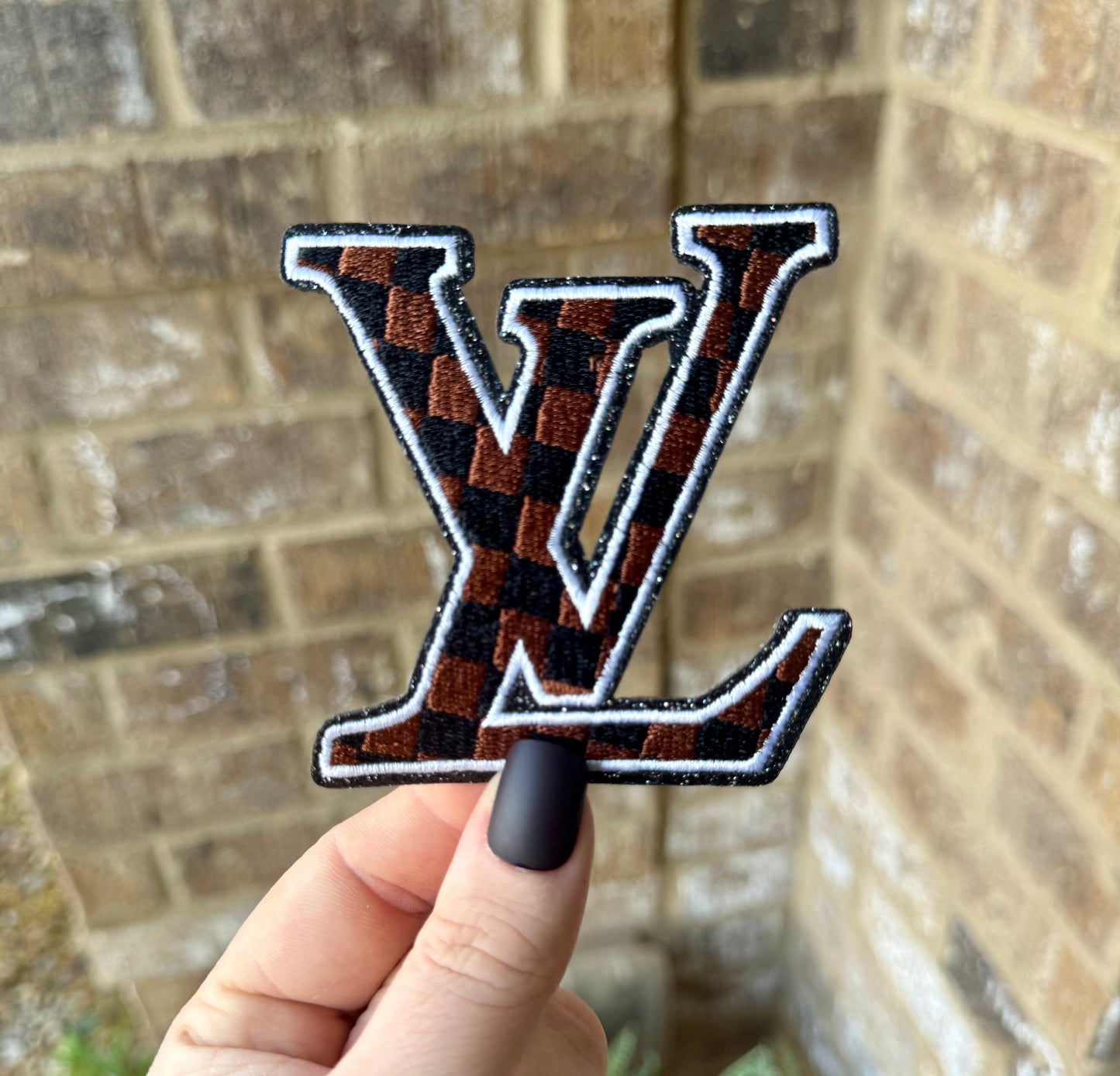 Lv brown checkered iron on patch