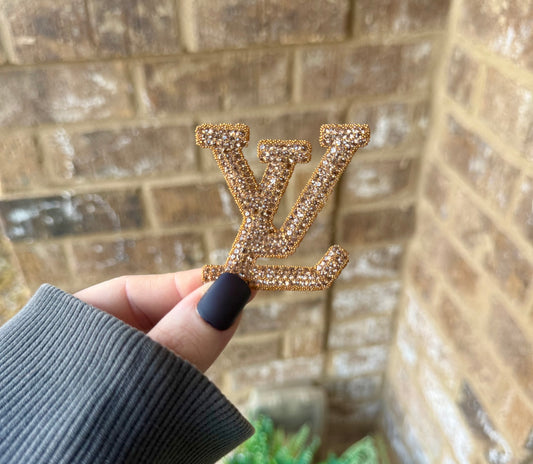 Lv gold bling iron on patch