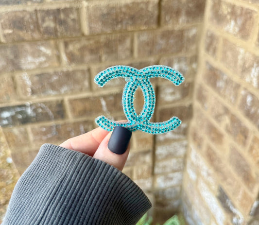 CC blue bling iron on patch