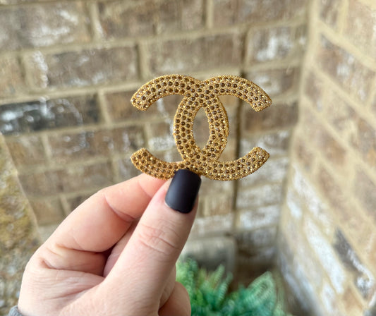 CC gold bling iron on patch