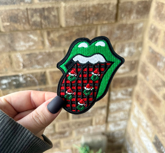 Grinchy plaid christmas tongue iron on patch