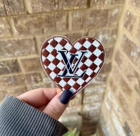Lv brown checkered iron on patch